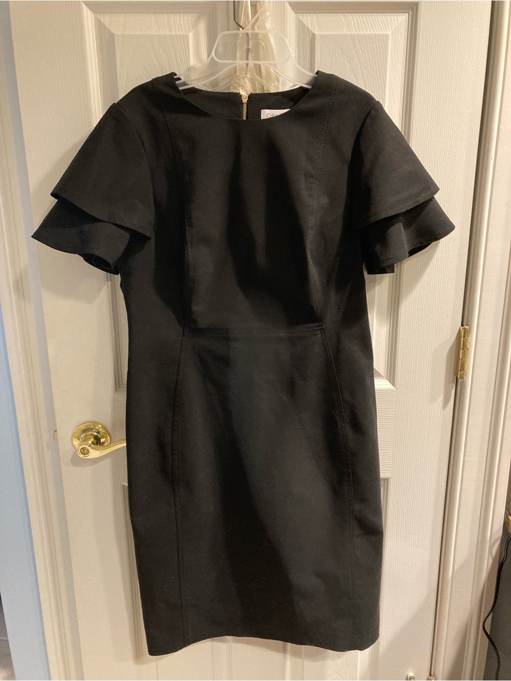 Calvin Klein Black Midi Dress with Layered Short Sleeves size 10